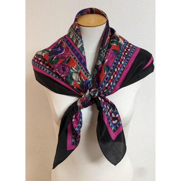 ALBERT NIPON 100% Silk Floral Print Square Scarf 35" X 35" - Picture 2 of 5